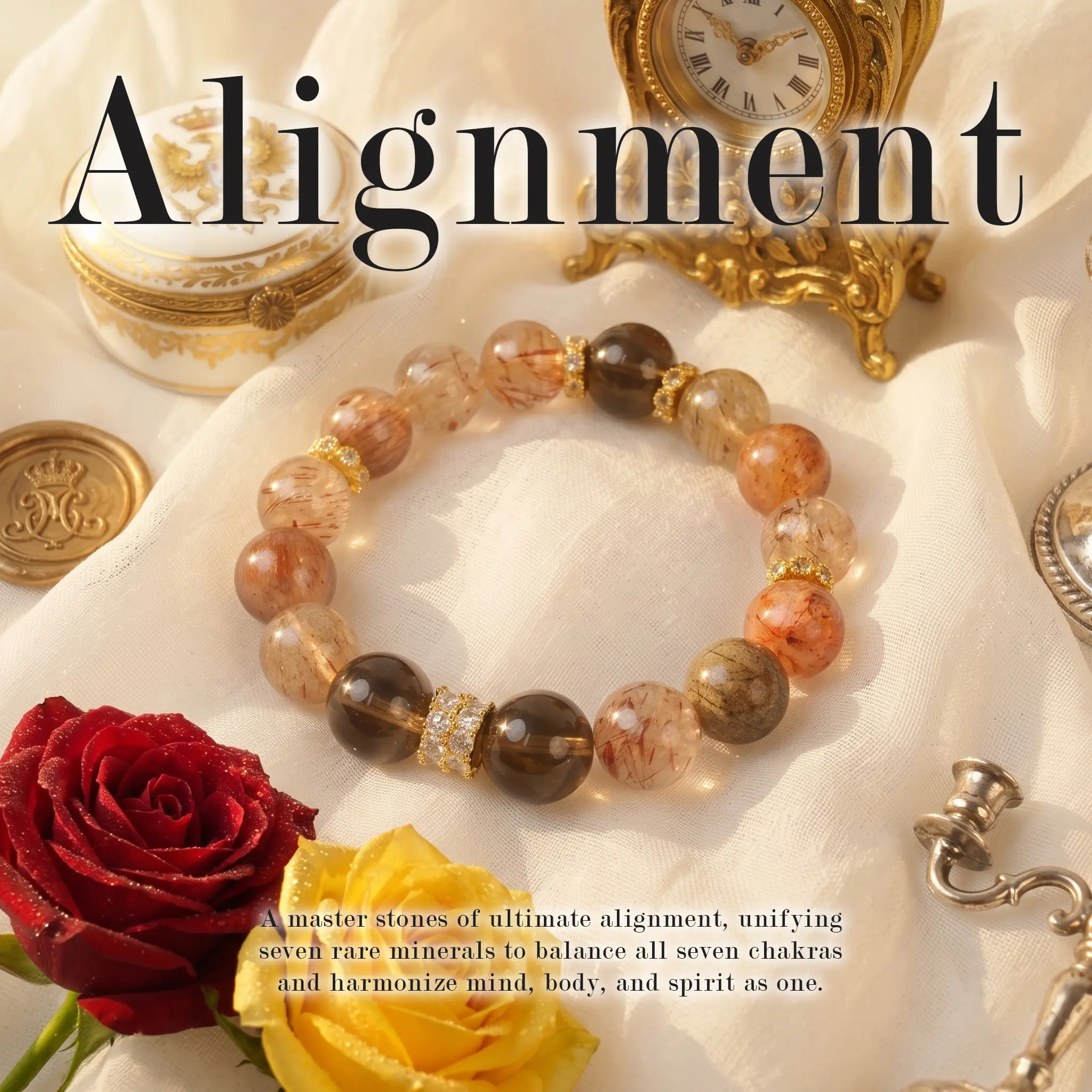 LUMAWU Women's Black Gold 7mm Smoky Quartz Natural Crystal Beaded Bracelet - Elastic Cord Tiger Eye Bracelet, Elegant Noble Charm Jewelry for Boosting Vitality, Attracting Money Luck, Natural Crystal Bracelets