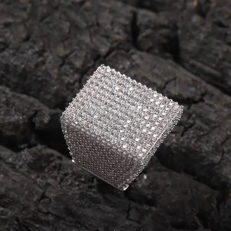 CEJewelry Men's Iced Out Square Geometric Zircon Chunky Statement Jewelry Ring, Hip Hop Big Size Cubic Zirconia Ring (Sizes 8-11), Jewelry Rings, Geometric Rings