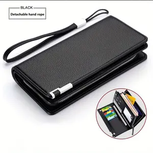 1pc Men's Wallet, Long Large Capacity Casual Trendy Mobile Phone Card Bag, Driver's License Zipper Faux Leather Bag, 2024 New Model, Open-mouth
