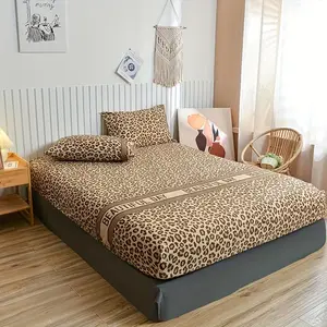 3-piece leopard print bedding set (bed sheet, pillow), including 1 elastic fit bed sheet and 2 pillowcases, soft and easy to care for, suitable for decoration in all seasons.