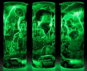 Glow in the Dark Jurassic Park 90s Movie Dinosaur Cup Mug Tumbler 20oz  Stainless Steel Tumbler with Slide Closure Lid, Reusable Plastic Straw, Handmade Design - Drinkware