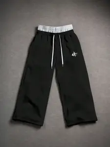 American Street Style Wide Leg Pants, Dual Layer Waist Design, Athleisure Design, Loose Straight Casual Sportswear, Unique Print, Unisex Hip Hop Fashion, Casual Comfy Sweatpants