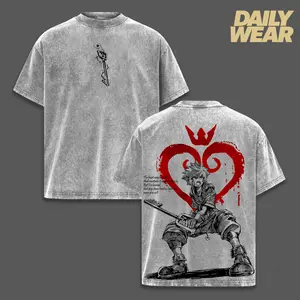 Sora Kingdom Hearts Tee Washed – Kingdom Hearts Vintage Washed Heavy Cotton Oversized Graphic T-Shirt & Hoodie, Retro Anime Game Crossover Streetwear, Keyblade Wielder Heartless Emblem Edition, Unisex Aesthetic Top