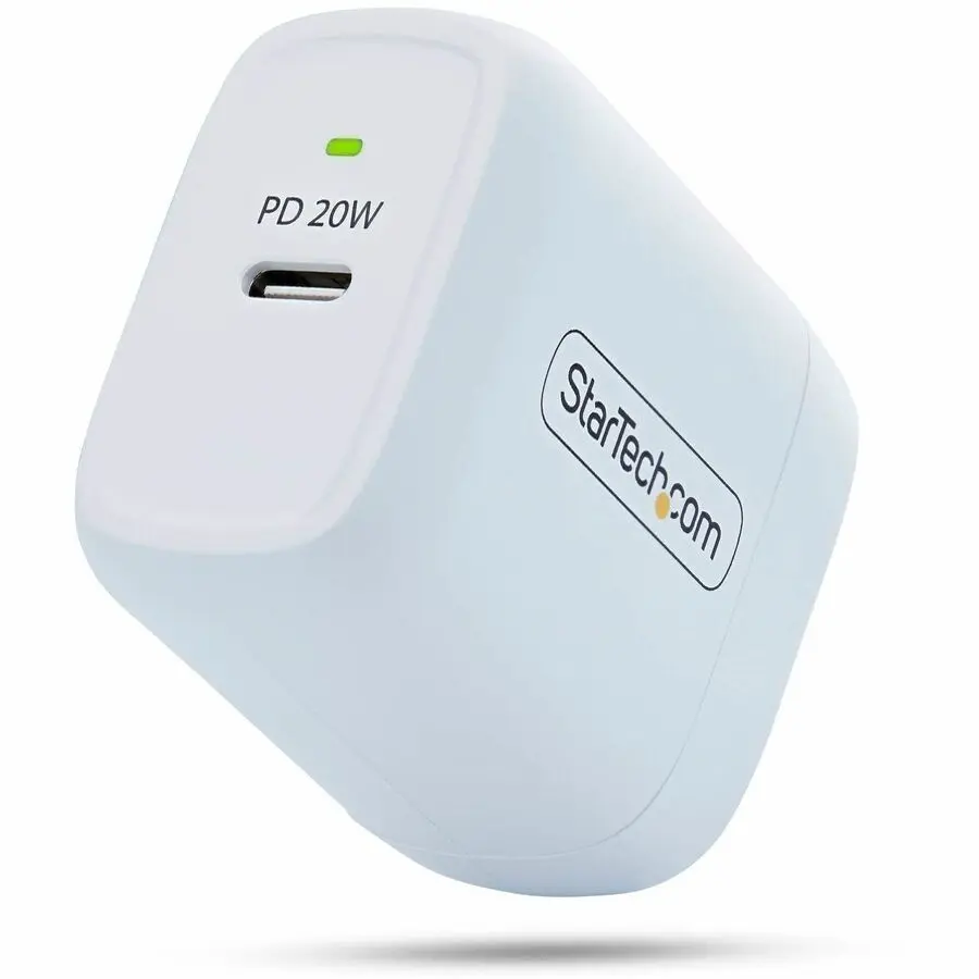 StarTech 20W USB-C Wall & Portable Charger, 5V/9V PD Power Delivery Fast Charger for USB-C Phones, White 102NWWALLCHARGER