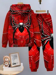 Boys' Cool Spider-Man Hoodie Set, Cartoon 3D Print Spring & Fall, Casual Fitted Youth Fashion, High Value Trendsetter