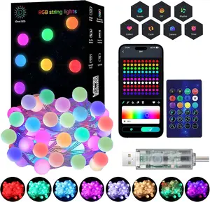 Holiday String Lights: Indoor RGB Smart Twinkle Lights 32.8 ft 66 LEDs USB-Powered with Music Sync RF Remote App Control for Garden Bedroom Parties Valentine's Day Decor