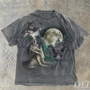 Alpha Wolf Vintage 90s T-Shirt, Retro Meme Tee, Grunge Clothing Aesthetic, Emo Silly Wolf Graphic Shirt, Alpha Wolf, Washed Oversize Shirt