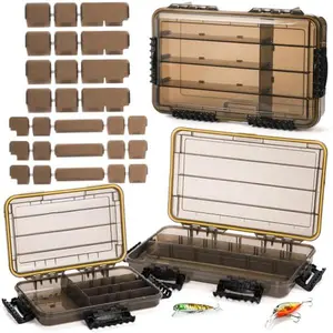 Fishing Tackle Boxes, 3600 3700 Tray Storage Box, Waterproof Plastic Container with Adjustable Divider, Tea-Colored Floating Snackle Lure Organizer for Saltwater Freshwater