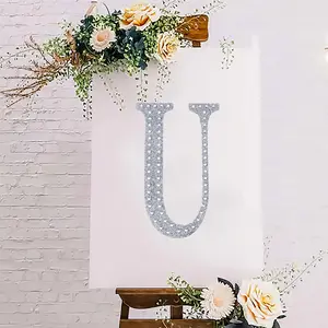 Decorative Rhinestone Alphabet "U" Letter Stickers 8", Silver Glitter Adhesive Craft Letters - DIY Sparkle Embellishments