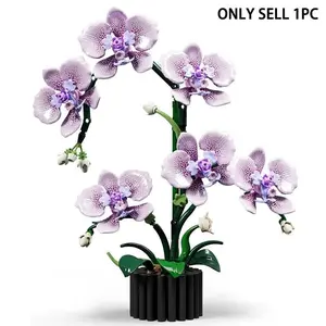 619 pcs Butterfly Orchid Building Block Set(10.2*12.6inch), Realistic Artificial Flower Pot Model, DIY Assembly Building Blocks Toy Gift for Her, Home Kitchen Office Decor