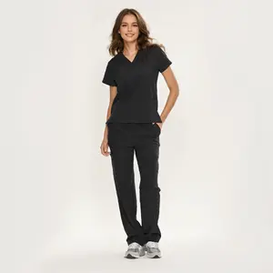 Women Medical Scrub Set – V-Neck Top and Straight-Leg Pants with 9 Functional Pockets, Unisex Workwear