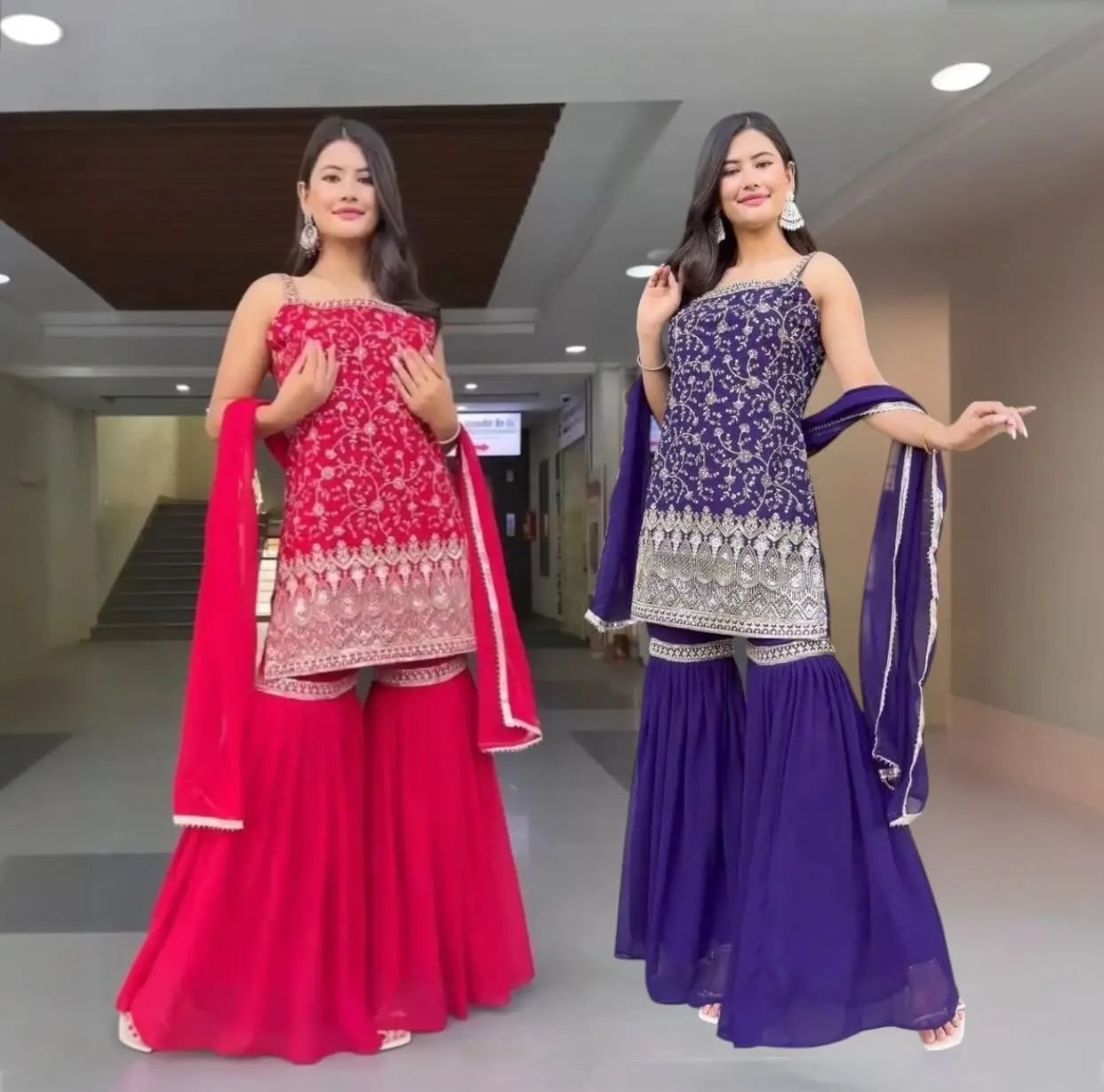 Sequin embroidery sleeveless sharara suit Sequin embroidery sleeveless sharara suit
