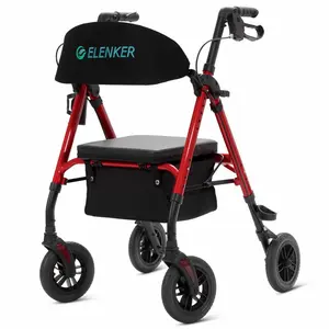 ELENKER All-Terrain Rollator Walker with 10” Non-Pneumatic Wheels, Sponge Padded Seat and Backrest, Fully Adjustment Frame for Seniors KLD-9218-10