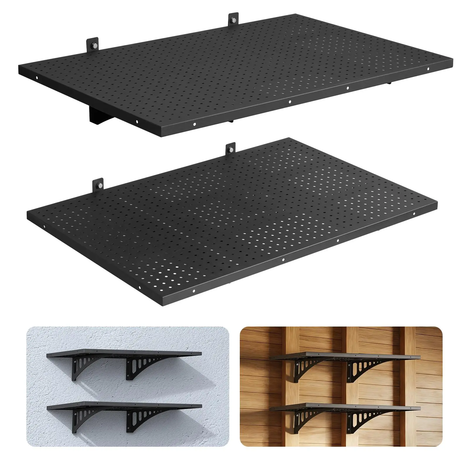 【Summerfinds】VEVOR Heavy-Duty Wall-Mount Garage Shelf Set for Garage Organization, 2-Tier Rack, 2x3 ft Hanging Kit, 12x72 in Per Shelf, 560lbs Max Capacity, Black, Easy Installation