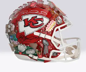 Andy Reid and Patrick Mahomes Kansas City Chiefs Autographed Riddell Speed Authentic Helmet - Art by Charles Fazzino - NF70444586 - Fanatics Authentic Certified