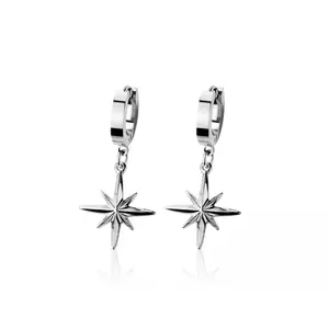 North Star Dangling Huggie Hoop Earrings - Pair - 316L Stainless Steel