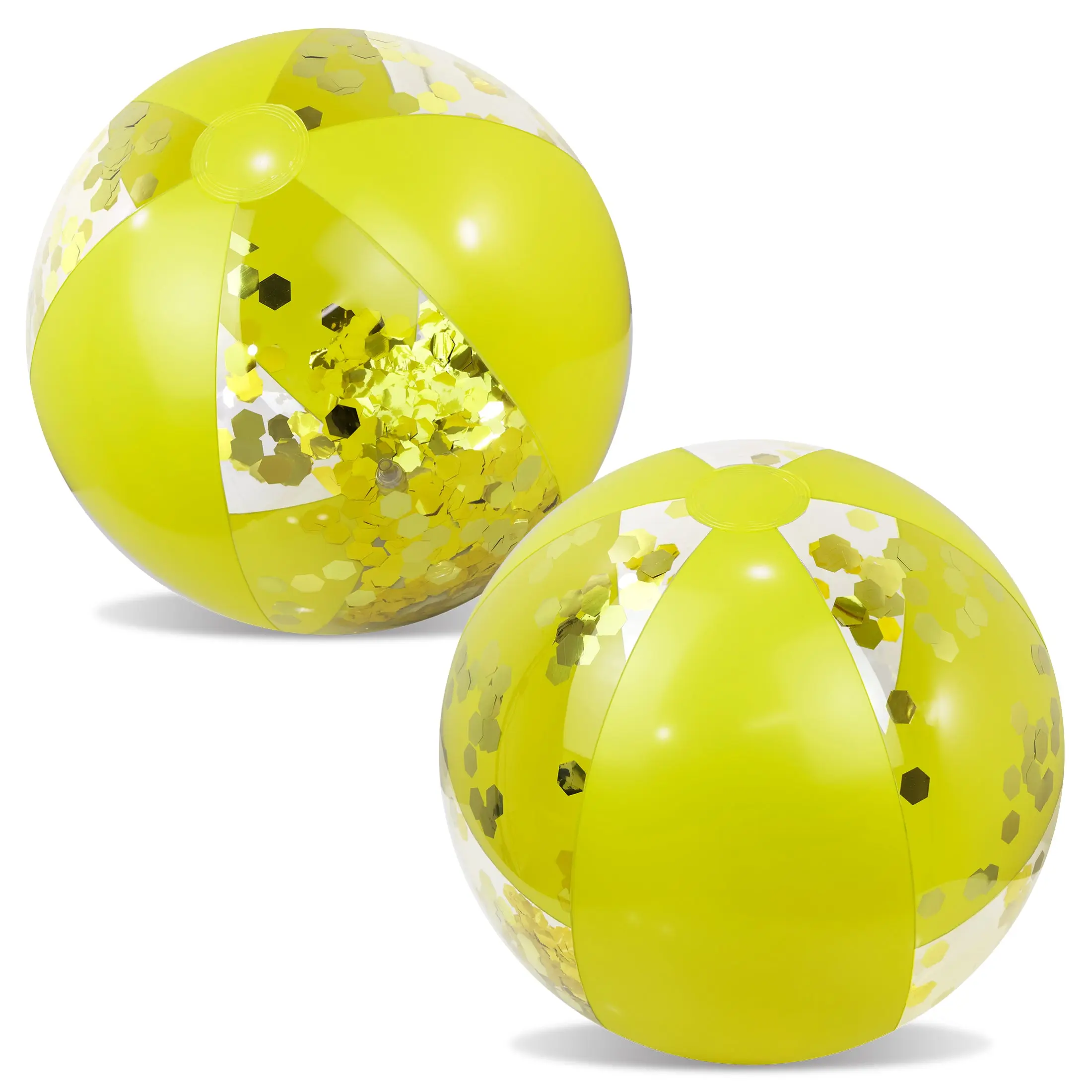 POZA 16x16x16 in Yellow Gold PVC Vinyl Beach Ball Set of 2, Quick-Inflate Pool Games Toy, Confetti-Free Decor Accessory for Beach Gatherings, Ideal for Ages 6+ Kids