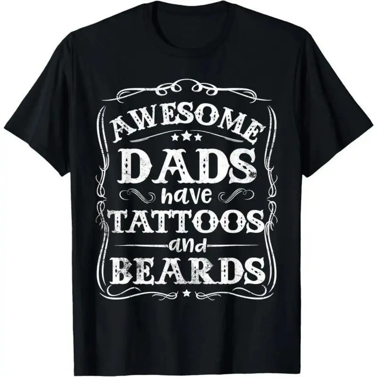Men's Graphic T-Shirt with 'Awesome Dads Have Tattoos And Beards' Print, Funny & Soft Casual Short-Sleeve Streetwear Look Top for Father's Day, Tshirt, Graphic T Shirts, Machine Wash, All Over Print, Full Print