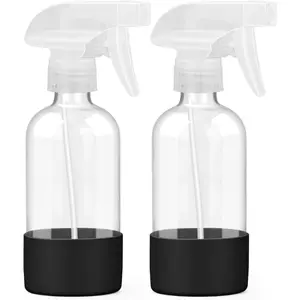 2 Pack Glass  Bottles 8 oz, Empty Refillable Containers with  Sleeve Protection, Glass  Bottles for Cleaning Solutions, Hair and  with Adjustable Nozzles Black