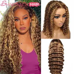 Brown and Coffee Water Wave Highlight Wig Human Hair | 13x6 HD Lace Front Wig | 150% Density | Natural Hairline | Soft Silky Curls