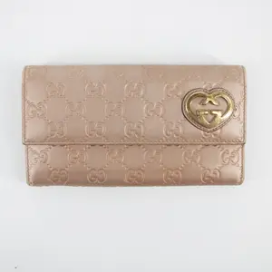 Pre-owned GUCCI Leather small leather goods Pink x Brown Guccisima Lovely Heart Long Wallet #2286