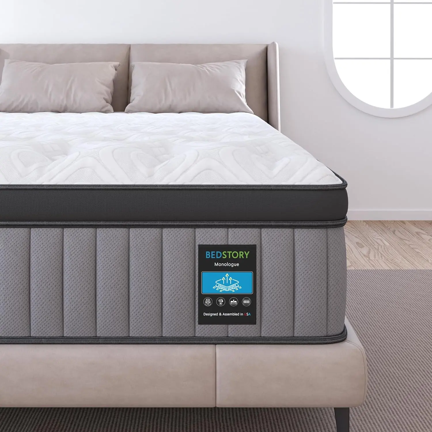 BedStory 12'' Luxury Hybrid Mattress - Twin Full Queen King Mattress, Cooling Innerspring, Extra Lumbar Support, Furniture Bedroom Premium Memory Foam