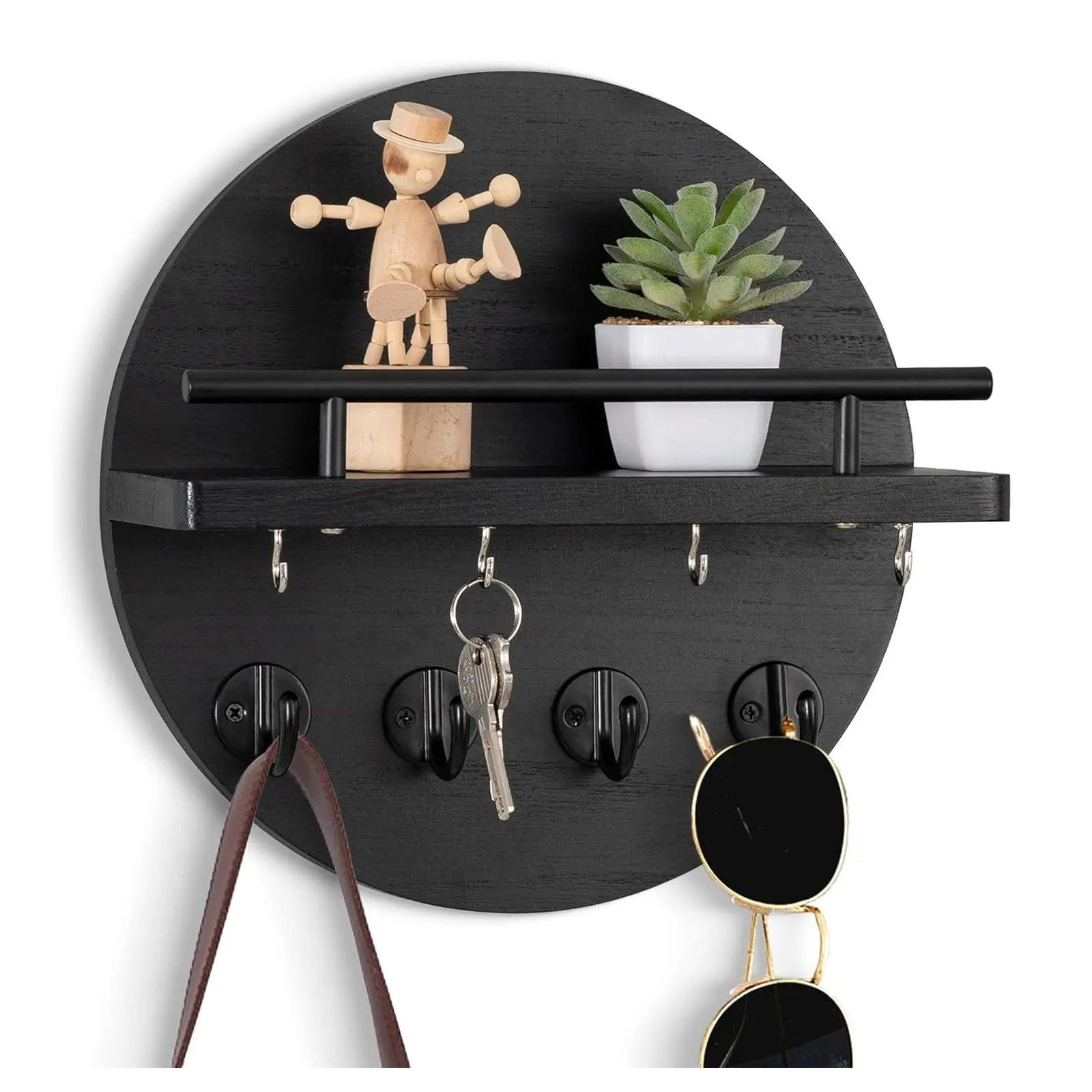 Wall-Mounted Key Storage Rack with Shelf, Wooden Key and Letter Organizer, 8 Hooks, Includes Hooks, Wall Mounted Holder, Ideal for Entryway Home Decor