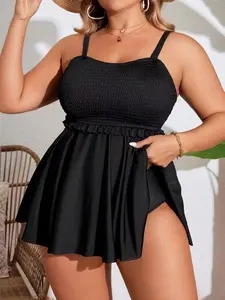 Plus Size, Solid Tankini Set, Casual Swim Top & Swim Bottom Two-piece Swimsuit for Beach Holiday Vacation, Women's Swimwear, Bathing Suits, Modest Swimming Wear, Summer Tankini Beach, Tankini Swimsuits Women, Tankini Bottoms Set, Summer Tankinis Set