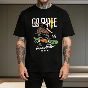Men’s black-and-white short-sleeve printed T-shirt — street fashion casual crew neck, suitable for everyday outdoor wear
