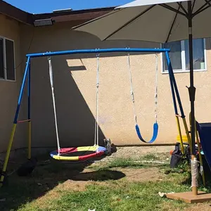 MERSCO 3 In 1 Metal Kids Swing Set With Slide,Saucer Swing ,SWING Seat,Heavy Duty Outdoor A-Frame Metal Swqing Stand For Playground,Holiday bundle packs