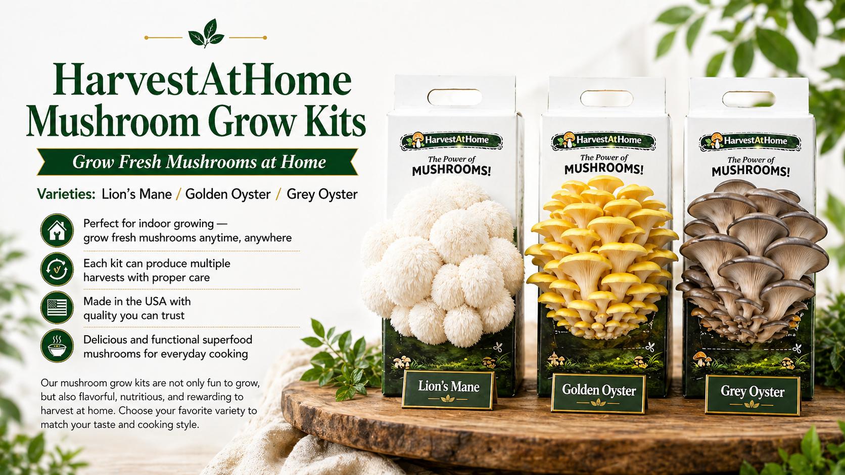 HarvestAtHome Certified USDA Organic Mushroom Kit 3-Pack (3.5lb) - Pure Mycelium Healthy Edible Fungi, 1-7 Days Fast Growth, Interactive Visual Experience, Food for Adults, Made in USA, All Seasons HarvestAtHome Certified USDA Organic Mushroom Kit 3-Pack (3.5lb) - Pure Mycelium Healthy Edible Fungi, 1-7 Days Fast Growth, Interactive Visual Experience, Food for Adults, Made in USA, All Seasons
