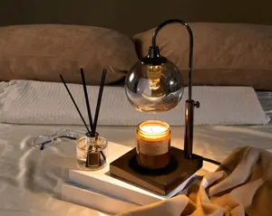 LUXGARDEN Black Glass & Marble Candle Warmer Lamp with Timer and Dimmer, Electric Candle Lamp, Candle Warmer Light, Scented Wax Melt Lamp