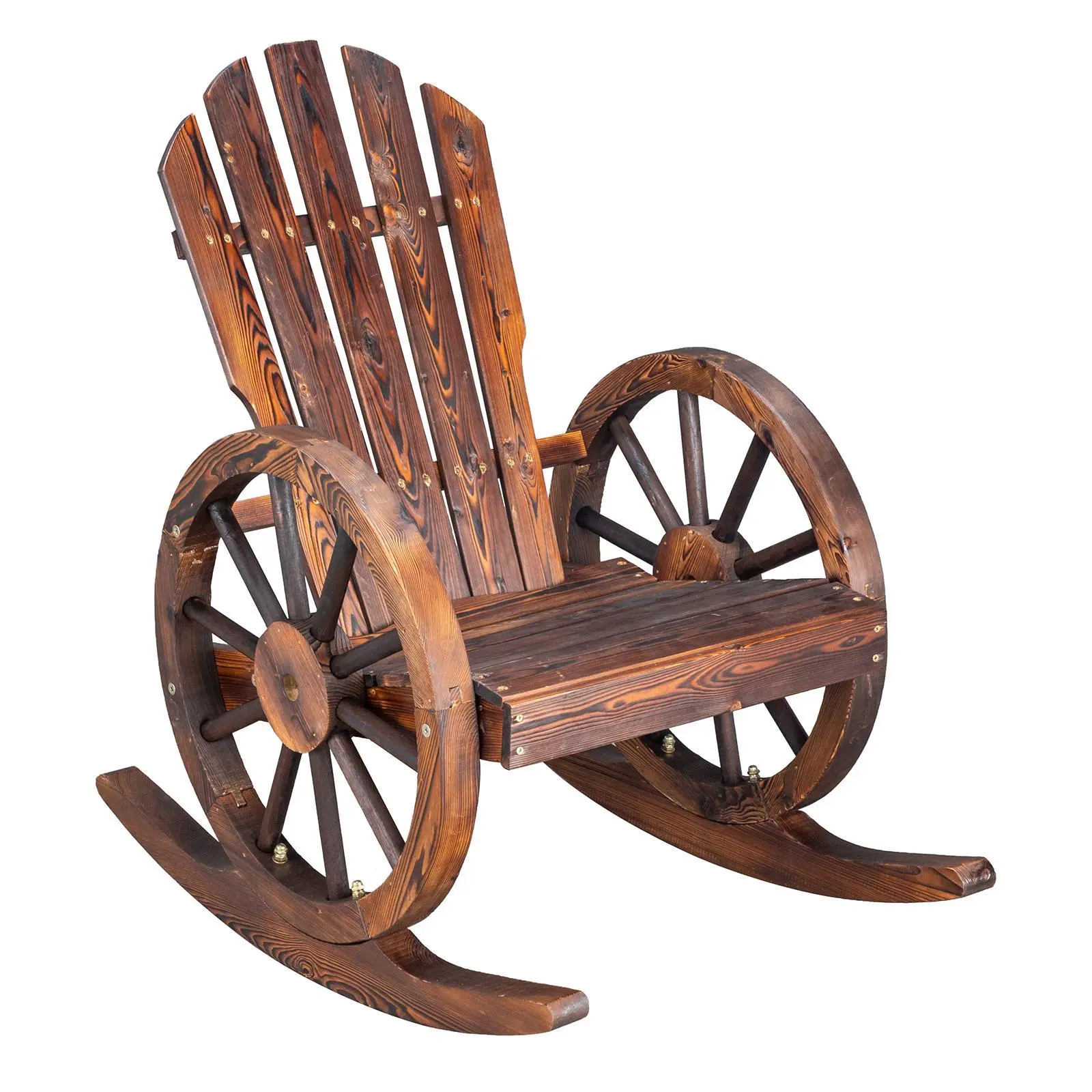 Carbonized Solid Fir Patio Rocking Chair (60x89x94cm) with Sturdy Wooden Wheels, Easy Setup Classic-Line Outdoor Seat for Modern Patios, Wood & Fabric Construction for Long Use, Balcony Backyard Furniture
