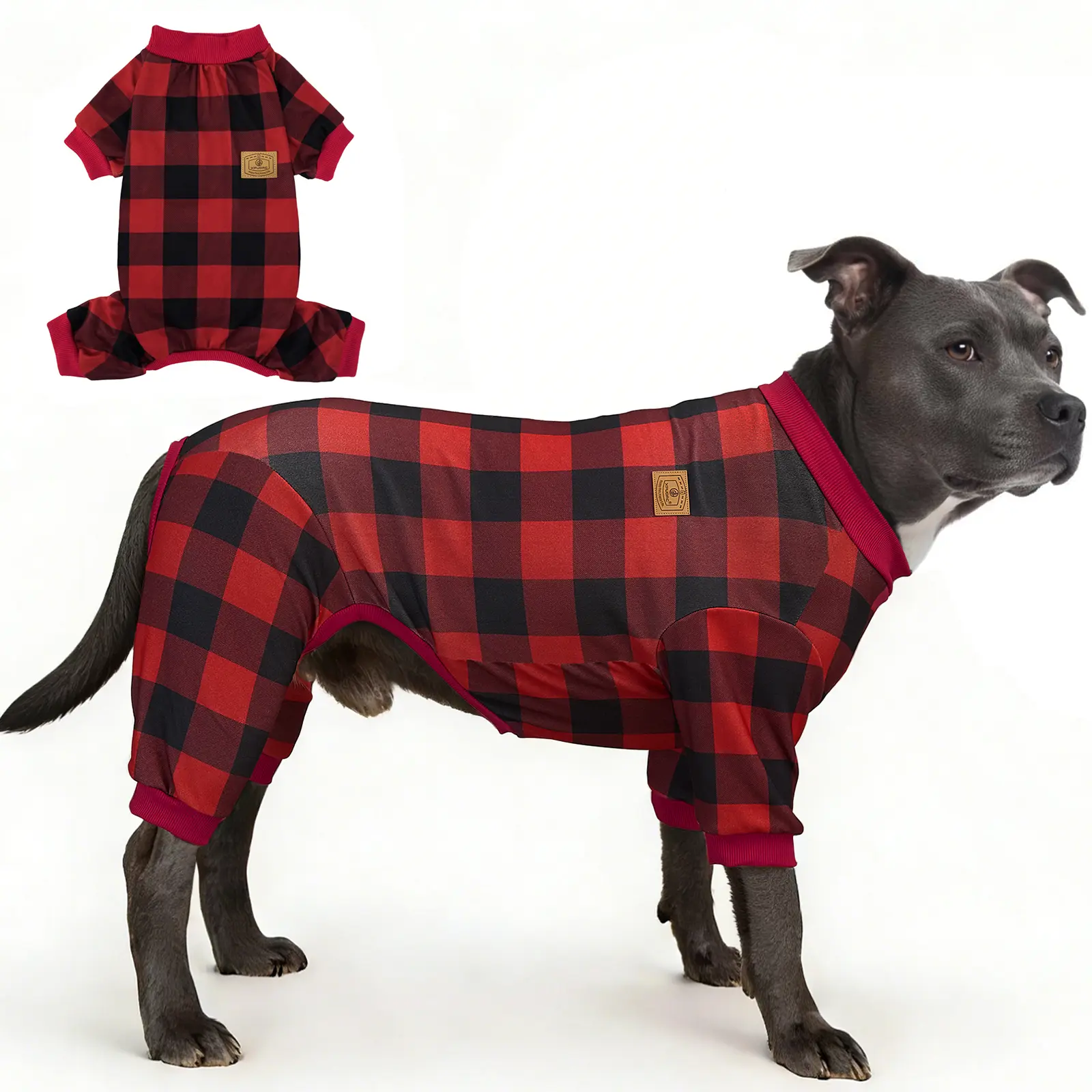 XPUDAC Red Plaid Dralon Dog Jumpsuit - Shirt, Soft Breathable All-Season Pet Clothing for Cozy Warmth, Universal Fit Holiday-Themed 1-Piece for Comfortable Sleep,Summervibes,Petlovers