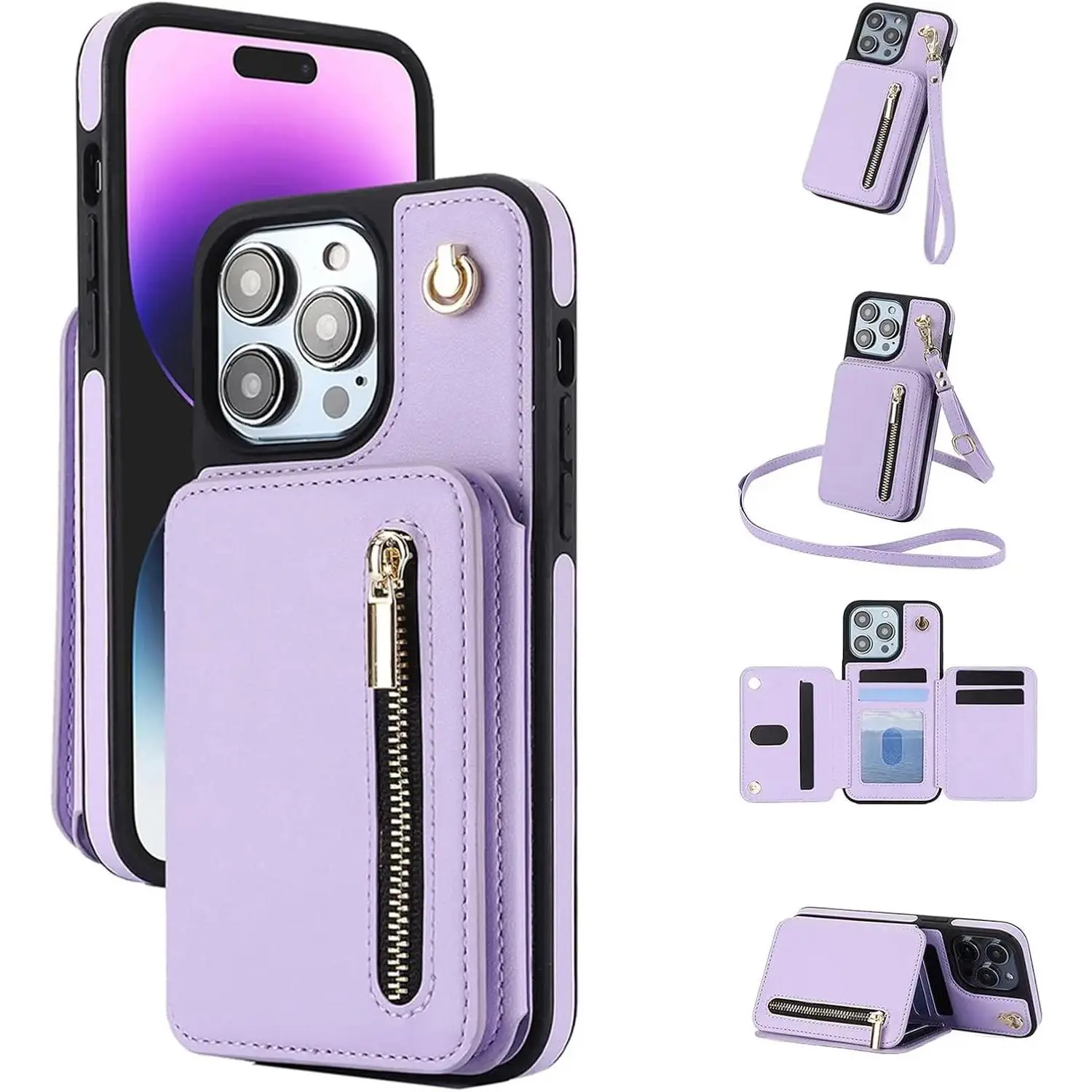 [LX] PU Leather RFID Blocking Smartphone Wallet Case with Cash Pocket, Flip Stand, Crossbody Lanyard, Wristband for iPhone 17 Pro Max, 16 Air, 15/14/13/12 Pro Max, Samsung S25, S24/S23 Ultra (Handheld Cellphone Devices Accessory), Accessories, Protection