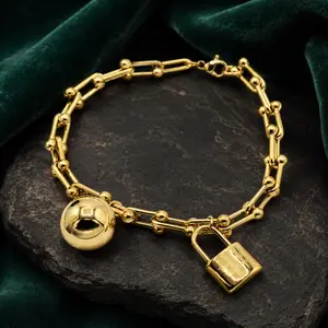 Ball and Lock Bracelet, Fashion Costume Jewelry with Unique Charm and Lock Pendant, Stylish Bracelets for Accessorizing