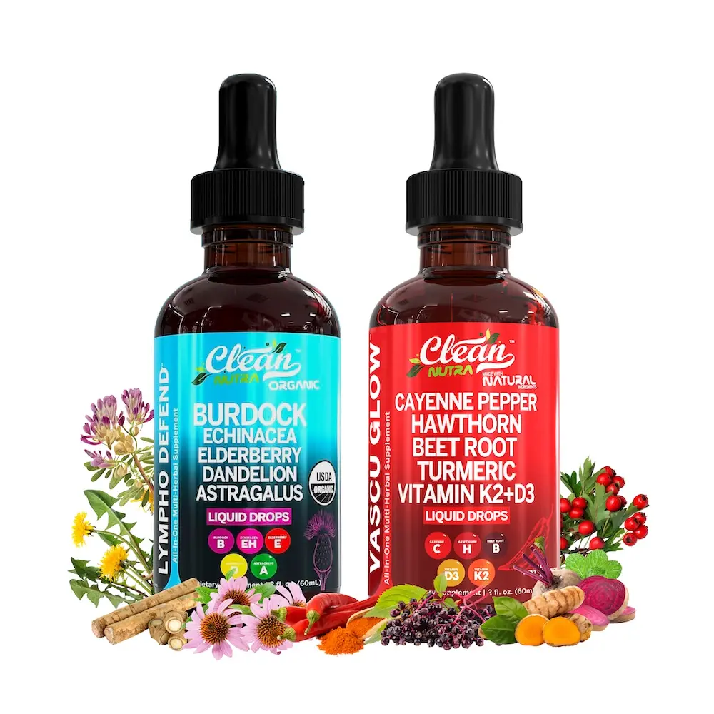 Clean Nutra EnduraFlow Duo | Burdock, Echinacea, Cayenne Pepper, Hawthorn & More for Daily Circulation & Lymphatic Support Liquid Drops [Lympho Defend + Vascu Glow]