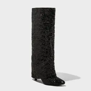 Women's Abba Sequin Foldover Tall Boots - A New Day