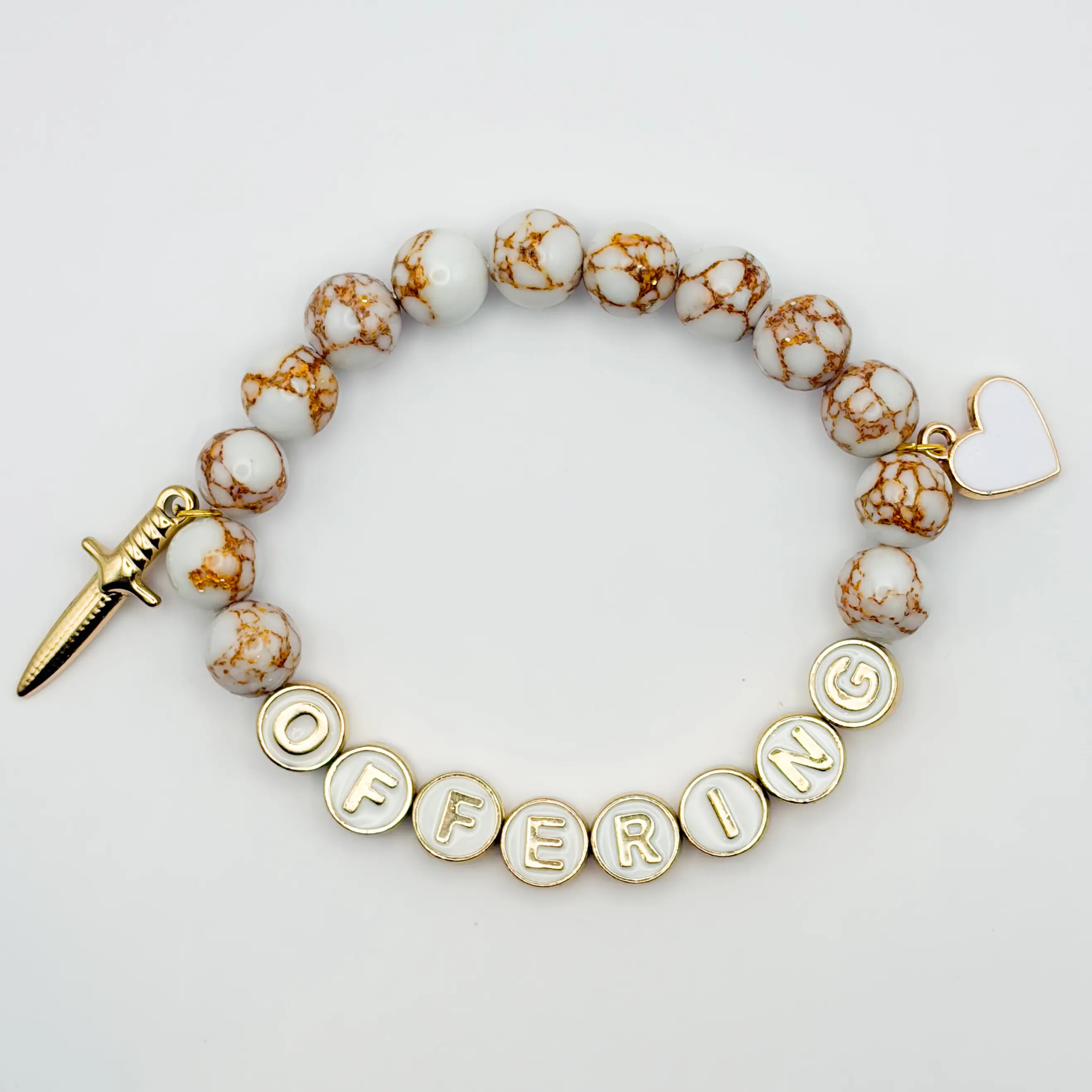 ST song inspired bracelets smooth white howlite with spun gold gemstones
