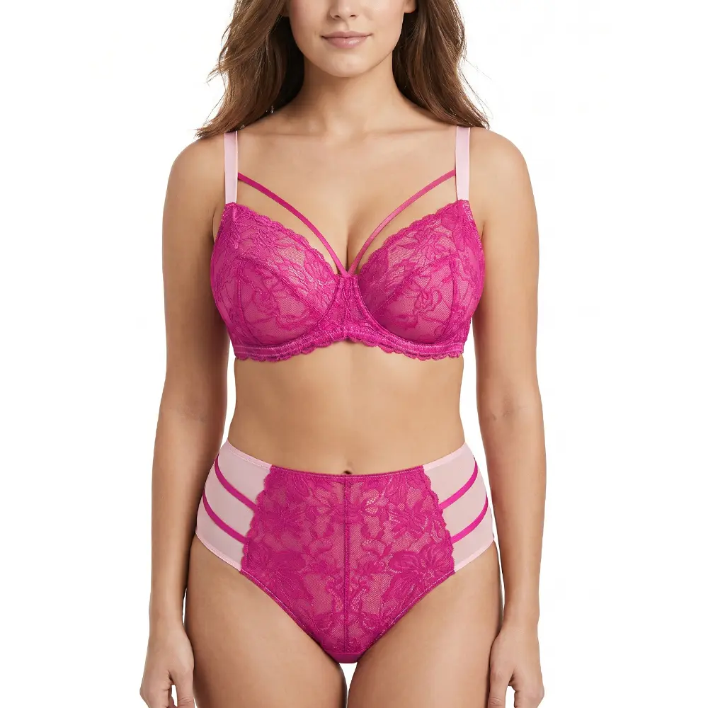 HSIA Pretty In Petals Women Plus Size High Rise Lace Panty Full Coverage Sheer Mesh Back High Cut Brief Underwear Matching Breathable Cotton Gusset Comfort