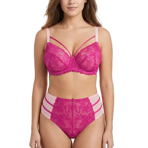 HSIA Pretty In Petals Women Plus Size High Rise Lace Panty Full Coverage Sheer Mesh Back High Cut Brief Underwear Matching Breathable Cotton Gusset Comfort