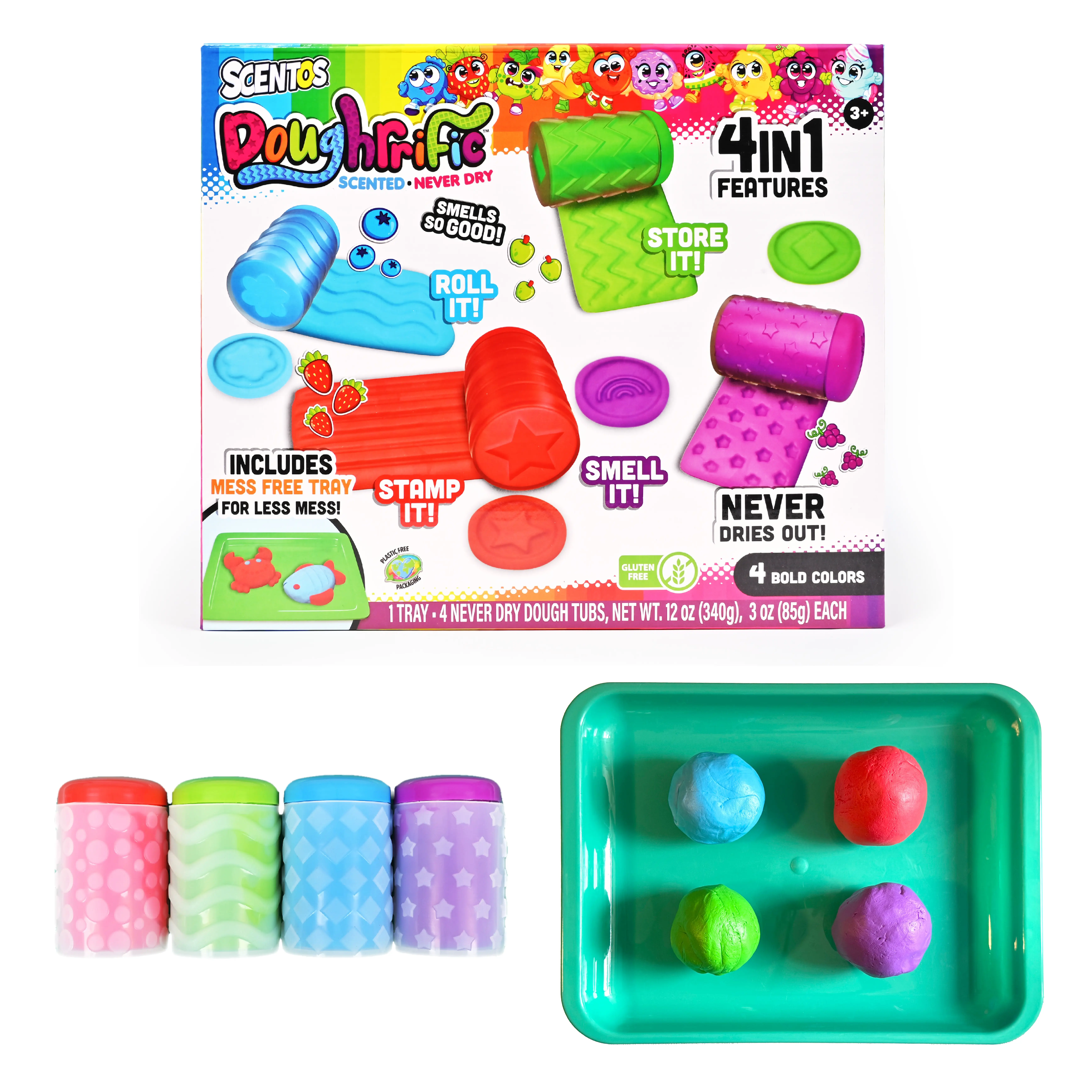 SCENTOS 4-in-1 Fragrant Play Dough & Space Sand Set - Smell-Enhanced Kids Sensory Toy, Mess-Free Tray, Never Dries Out, Non-Toxic Unisex Creative Play Tool for Development, Home Birthday Gift, Fragrant Set