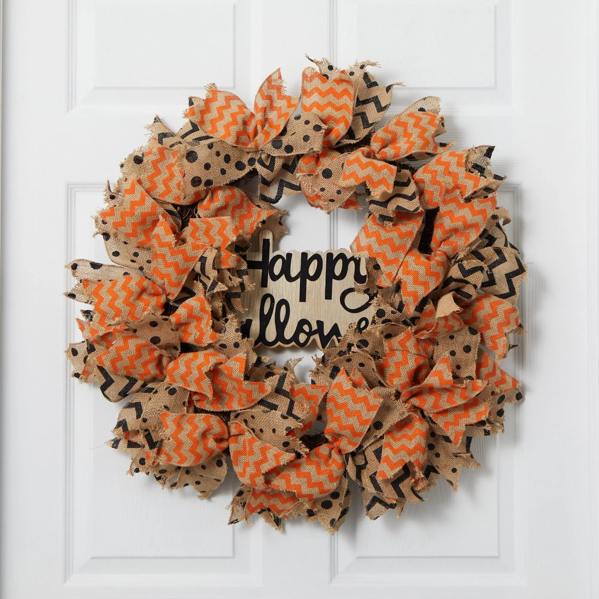 30in Spooky Burlap Ribbon Wreath - Festive Home Decor Ornaments, Halloween Wall Hanging for Front Door, Decor Accessories, Wall Decor