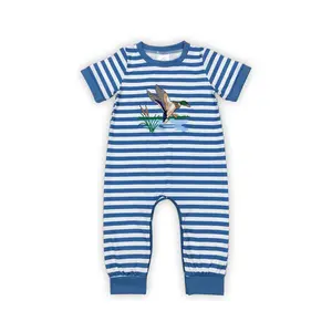 Toddler Boy Blue Striped Duck Short Sleeve One-piece Bodysuit