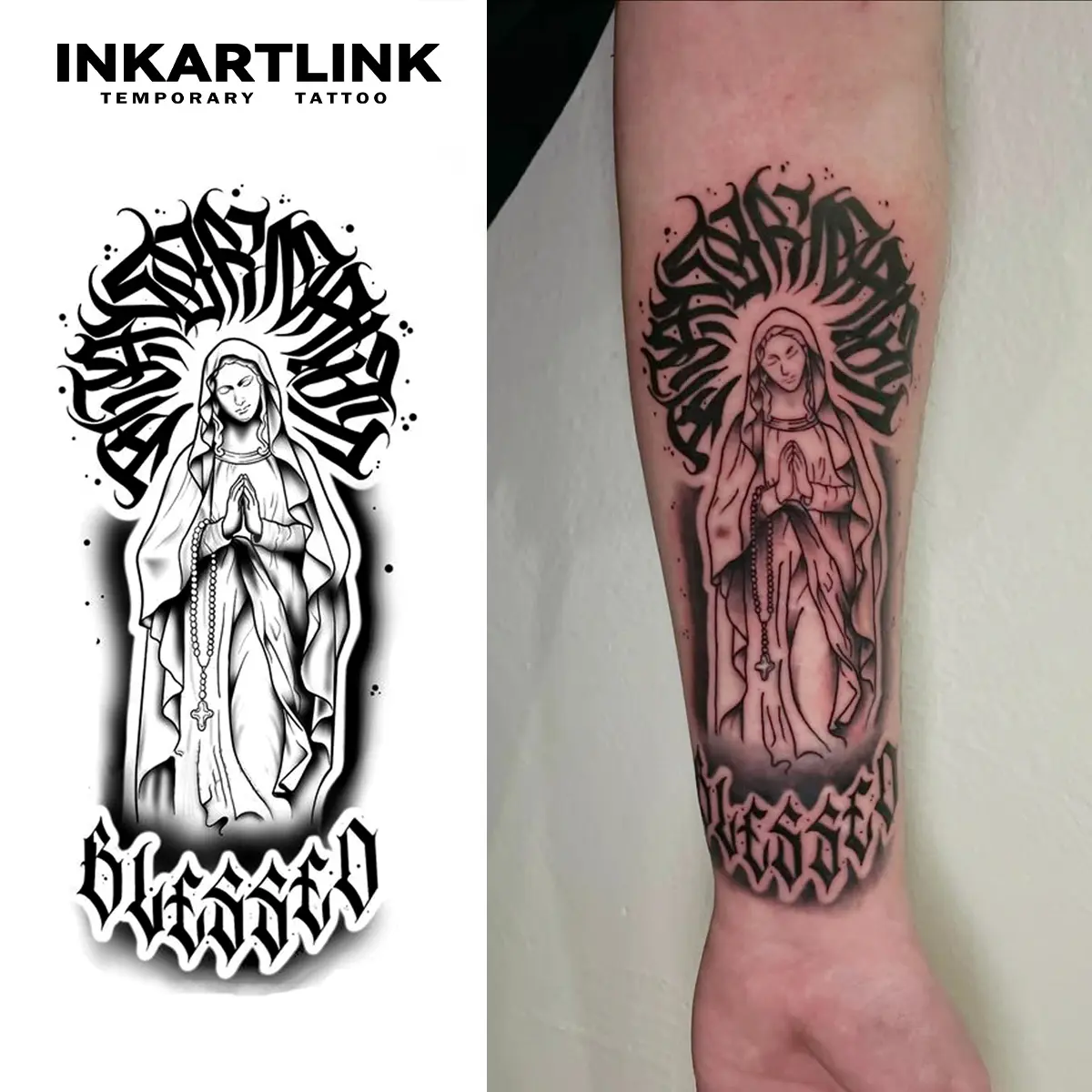 INKARTLINK Semi-Permanent Temporary Tattoos - 2 Sheets Divine Adult Art Design, Waterproof, Realistic Look, No Adhesive/Reflection, 1-2 Weeks Long-Lasting, For Men & Women, All Skin Types, Ideal for Swimming/Party