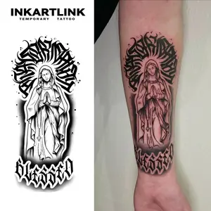 INKARTLINK Tattoo Tech, 2 Sheets Semi-Permanent Temporary Tattoos ,​​Divine,Adult Art Design,Lasts 1-2 Weeks, Waterproof, Realistic Look, No Adhesive, No Reflection,For Man And Woman,Ideal for Swimming, Party