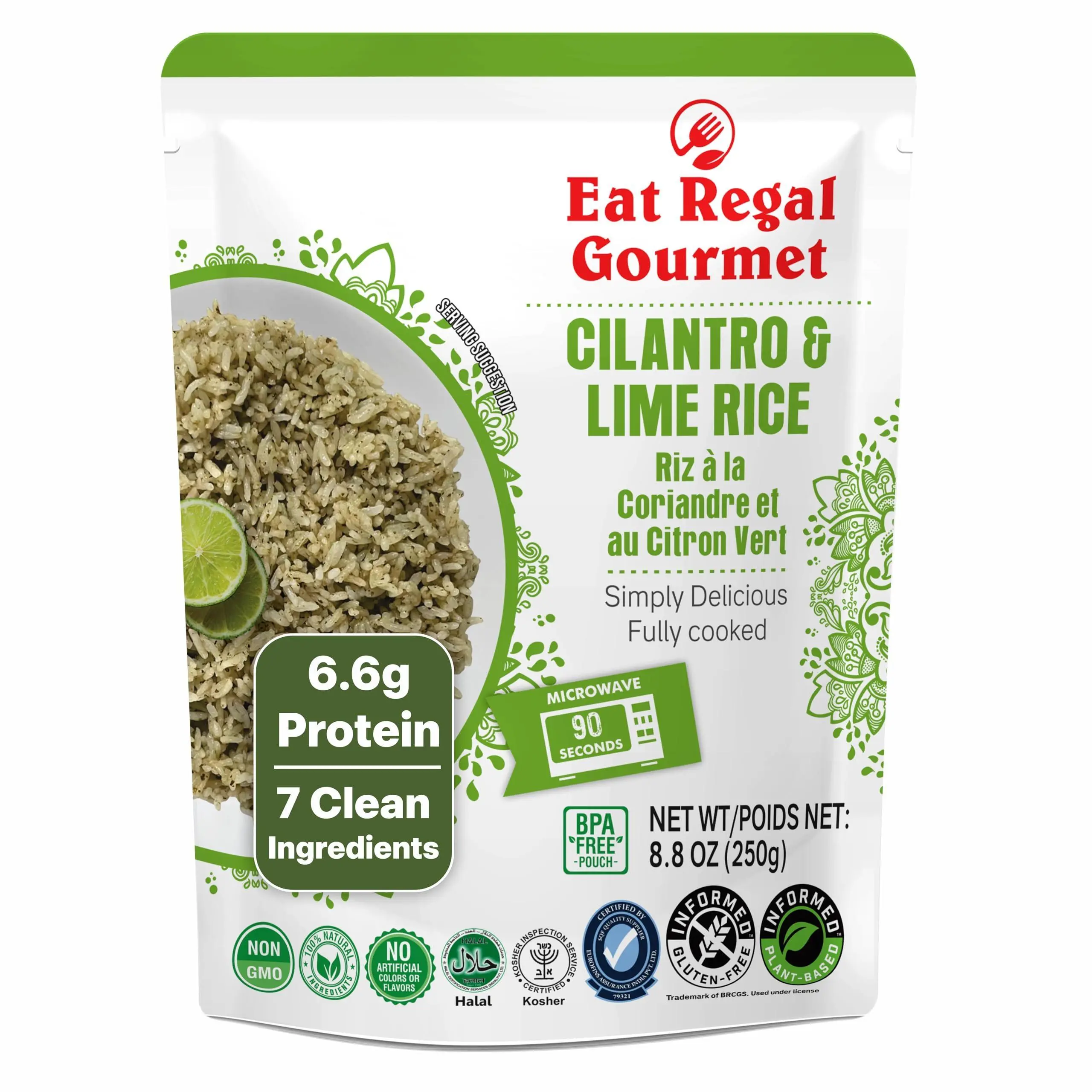 Eat Regal Cilantro & Lime Rice Ready to Eat in 1.5 Minutes Microwave Pouch, 7 Clean Non-GMO Ingredients, 8.8 oz – Shelf Stable Side Dish, 8.8oz Pack of 12
