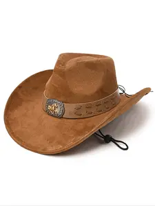 Vintage Western Cowboy Hat Unisex, Classic Cowboy Hat, Metal Buckle Belt Decoration Wide Brim Hat, Outdoor Sunshade Hat, Retro Fashion Accessory, Stylish Hat, Versatile Hat Accessory, Cowboy Style Hat