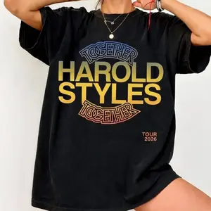 Harold Styles Together Tour 2026 Shirt, Vintage Gradient Yellow Black Unisex Oversized Tee, Perfect Gift for Music Fans A