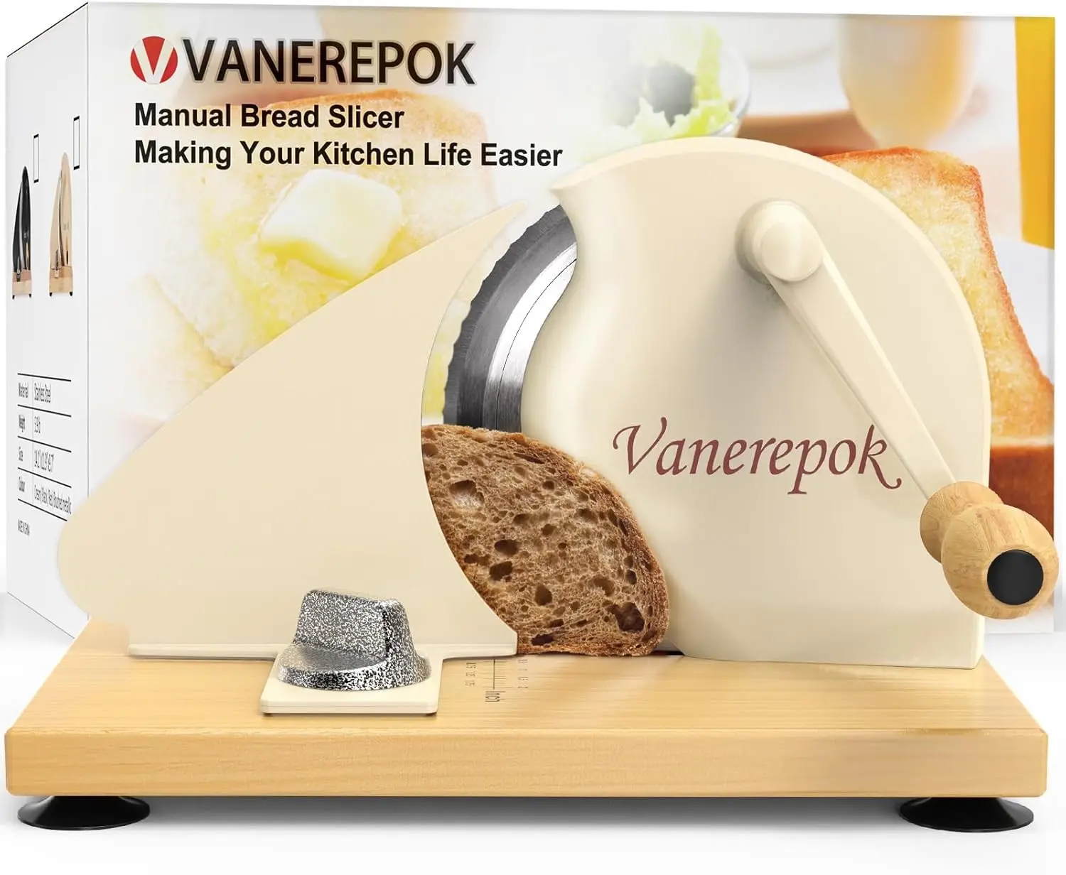 Manual Bread Slicer for Homemade Sourdough Bread Versatile Hand Crank Bread Slicer for Sourdough Crusty Bread Etc Stainless Steel Slicers Adjustable Width for Homemade & Commercial Use